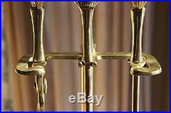 Vintage Solid Brass Clam Shell Fireplace Poker Tools Set Stand