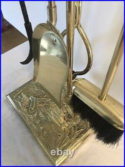Vintage Solid Brass Duck Head Fireplace Tool Set Unique Heavy Duty Bright Gold