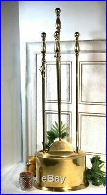 Vintage Solid Brass ENCLOSED Fireplace Tool Set Decorative 5 piece Hearth Set