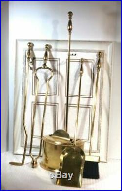 Vintage Solid Brass ENCLOSED Fireplace Tool Set Decorative 5 piece Hearth Set