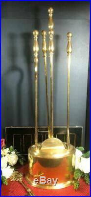 Vintage Solid Brass ENCLOSED Fireplace Tool Set Decorative 5 piece Hearth Set