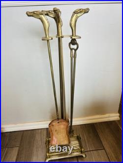 Vintage Solid Brass Equestrian / Horse Head 5pc Fireplace Tool Set