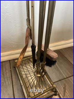 Vintage Solid Brass Equestrian / Horse Head 5pc Fireplace Tool Set