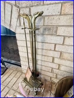 Vintage Solid Brass Equestrian / Horse Head 5pc Fireplace Tool Set