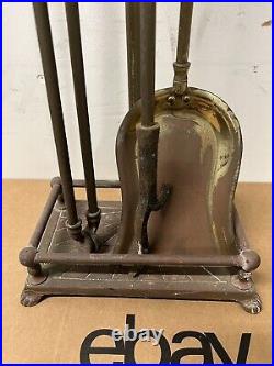 Vintage Solid Brass Fireplace 3 Tools with Stand Set