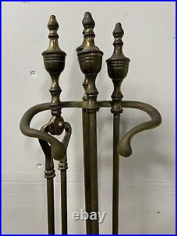 Vintage Solid Brass Fireplace 3 Tools with Stand Set