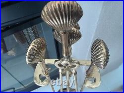 Vintage Solid Brass Fireplace 5 Pc Tool Set Sea Shells/clam Shell Base