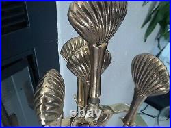 Vintage Solid Brass Fireplace 5 Pc Tool Set Sea Shells/clam Shell Base