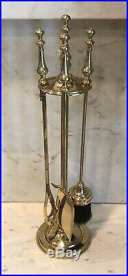 Vintage Solid Brass Fireplace 5 Piece Tool Set 34 H