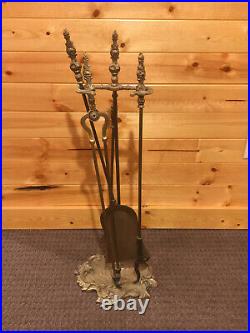 Vintage Solid Brass Fireplace Tool Set