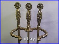 Vintage Solid Brass Fireplace Tool Set 3 Piece + Stand