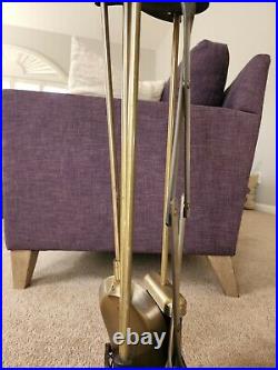 Vintage Solid Brass Fireplace Tool Set 4 Piece + Stand