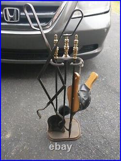 Vintage Solid Brass Fireplace Tool Set 6 Piece Set Steel ABI-6390 Made in USA