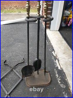 Vintage Solid Brass Fireplace Tool Set 6 Piece Set Steel ABI-6390 Made in USA