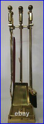 Vintage Solid Brass Fireplace Tool Set 6 Piece + Stand (with Unique Firestarter)