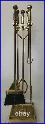 Vintage Solid Brass Fireplace Tool Set 6 Piece + Stand (with Unique Firestarter)
