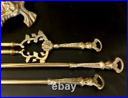 Vintage Solid Brass Fireplace Tools RARE Decorative Crafts Hunting Set 4 Pcs