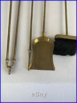 Vintage Solid Brass Fireplace Tools Set Poker Spade Tongs Broom Stand Made Italy
