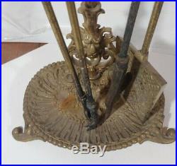 Vintage Solid Brass Fireplace Tools Set Poker Spade Tongs Stand