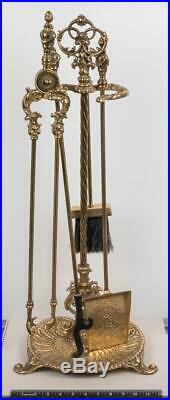 Vintage Solid Brass Fireplace Tools Set Poker Spade Tongs Stand g25
