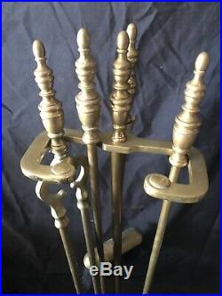 Vintage Solid Brass Fireplace Tools withStand Claw Feet 5 Pc Set EUC