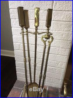 Vintage Solid Brass Footed Fireplace Poker Tools Set Stand 3 Piece
