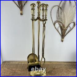 Vintage Solid Brass MCM Fireplace 5 Piece Tool Set Hollywood Regency