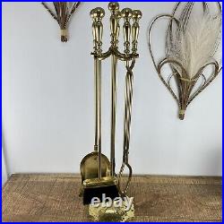 Vintage Solid Brass MCM Fireplace 5 Piece Tool Set Hollywood Regency