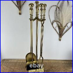 Vintage Solid Brass MCM Fireplace 5 Piece Tool Set Hollywood Regency