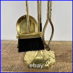 Vintage Solid Brass MCM Fireplace 5 Piece Tool Set Hollywood Regency