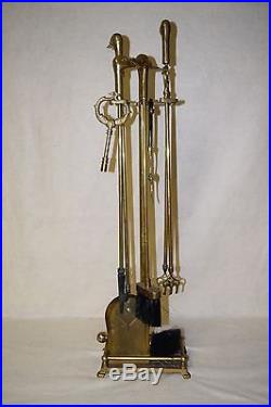 Vintage Solid Brass Mallard Duck Head Fireplace Tool Set With Stand Holder