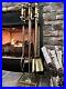 Vintage Solid Brass Patina Fireplace 5 Tool Set with Stand Made In Taiwan