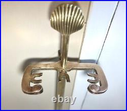 Vintage Solid Brass Seashell Clam Shell Fireplace Tool 5 Pieces Set Restored EUC