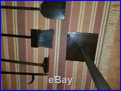 Vintage Solid Steel Wrought Iron Style Leather Wrapped Fireplace Tool Set 30lbs