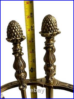 Vintage Stone Mfg Fireplace Tool Set Solid Brass/Bronze Pinecone Tops USA Made