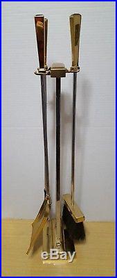 Vintage Sunset Mid Century Modern Solid Brass Chrome Fireplace Fire Tools Set