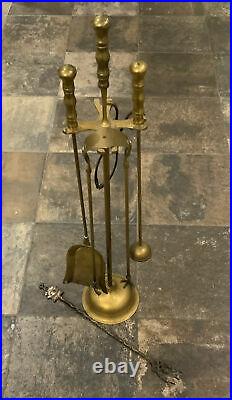 Vintage TALL Brass Fireside Companion Set Fire Tools & Stand. 85cm HeavyREAD