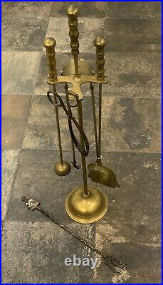 Vintage TALL Brass Fireside Companion Set Fire Tools & Stand. 85cm HeavyREAD