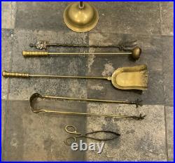 Vintage TALL Brass Fireside Companion Set Fire Tools & Stand. 85cm HeavyREAD