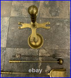 Vintage TALL Brass Fireside Companion Set Fire Tools & Stand. 85cm HeavyREAD