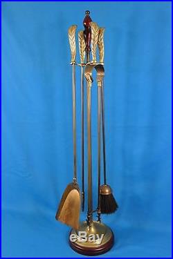 Vintage Thomas Blakemore England Brass 5 Piece Fireplace Tool Set