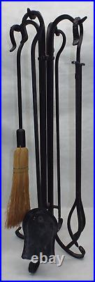 Vintage UniFlame 5-Piece Olde World Iron Finish Fireplace Tool Set Black Chimney