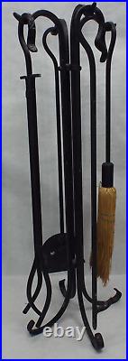 Vintage UniFlame 5-Piece Olde World Iron Finish Fireplace Tool Set Black Chimney