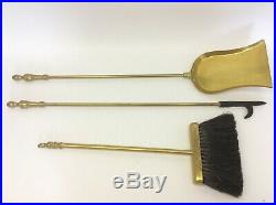 Vintage Used Brass Metal Fireplace Woodstove Tools Brush Shovel Poker Set