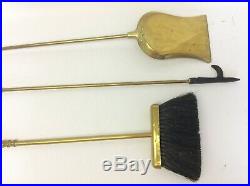 Vintage Used Brass Metal Fireplace Woodstove Tools Brush Shovel Poker Set