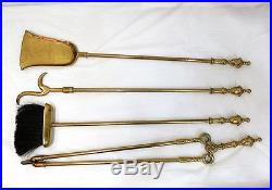 Vintage Virginia Metalcrafters 4 Piece Brass Fireplace Tool Set withStand