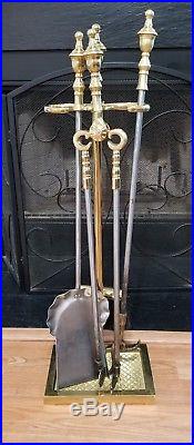 Vintage Virginia Metalcrafters Solid Brass Fireplace Tools Set HEAVY over 20 lbs