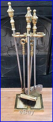 Vintage Virginia Metalcrafters Solid Brass Fireplace Tools Set HEAVY over 20 lbs