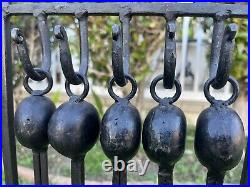 Vintage Wrought Iron 4 Pcs Fireplace Tools With Stand