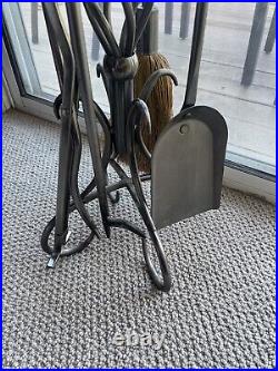 Vintage Wrought Iron Fireplace Tool Set 5 pieces Broom Shovel Poker Lifter